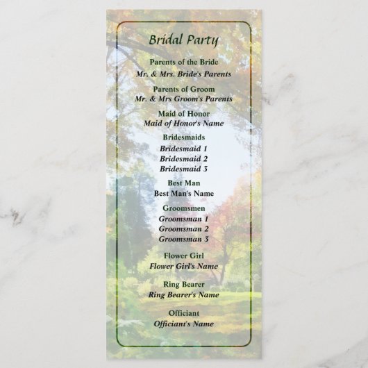 Herfst Vista bruiloft programma Programmakaart (Achterkant)