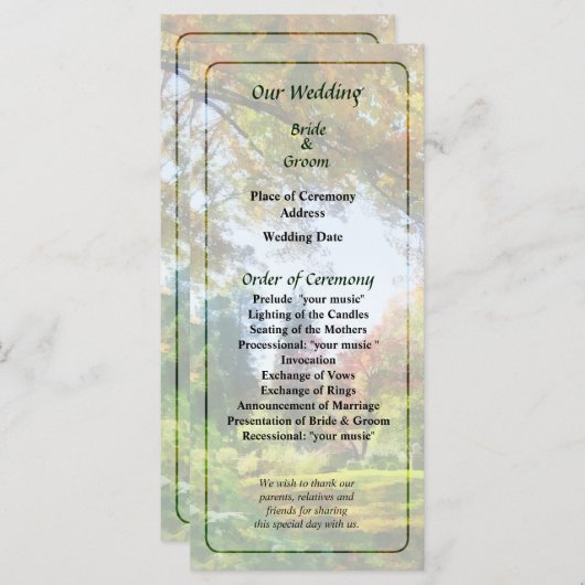 Herfst Vista bruiloft programma Programmakaart (Voorkant / Achterkant)