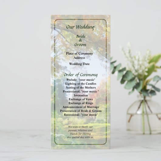 Herfst Vista bruiloft programma Programmakaart (Staand voorkant)