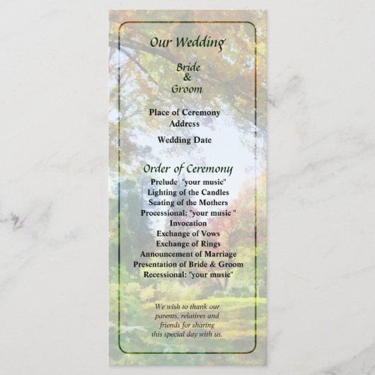 Herfst Vista bruiloft programma Programmakaart (Voorkant)