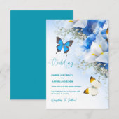Herfst Vlinder Natuur Blauw Hydrangea Bruiloft Kaart (Voorkant / Achterkant)