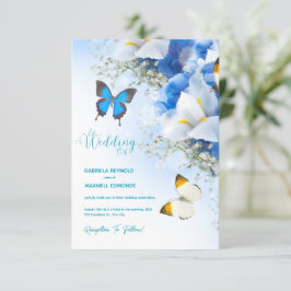 Herfst Vlinder Natuur Blauw Hydrangea Bruiloft Kaart