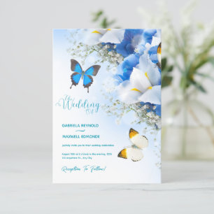 Herfst Vlinder Natuur Blauw Hydrangea Bruiloft Kaart