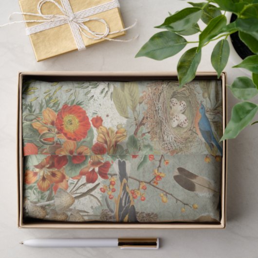 Herfst Vloeienvogel Nest Oranje Floral Decoupage A Tissuepapier (Geschenk)