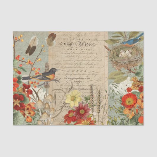 Herfst Vloeienvogel Nest Oranje Floral Decoupage A Tissuepapier (Voorkant)