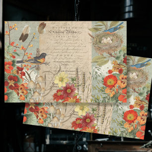 Herfst Vloeienvogel Nest Oranje Floral Decoupage A Tissuepapier