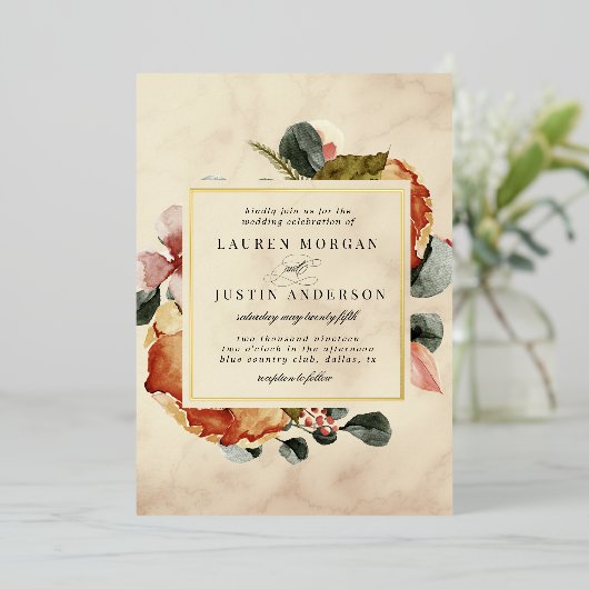 herfst voel elegant floral Weddenschap Folie Uitnodiging (Staand Voorkant)