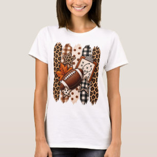 Herfst Voetbal Luipaardprint en Plaid Ontwerp T-shirt