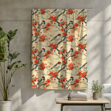 Herfst Vogels Deken met Rustieke Bloemen Accenten