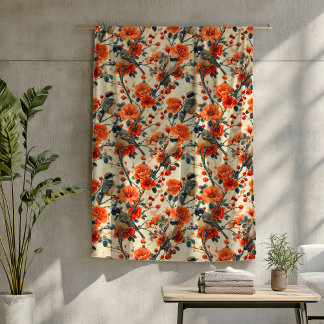 Herfst Vogels Deken met Rustieke Bloemen Accenten