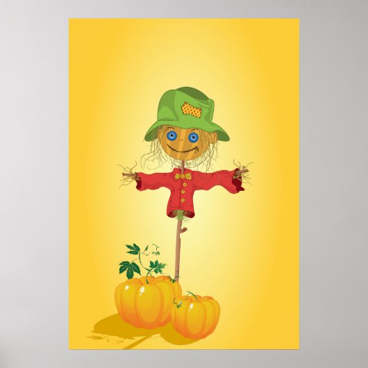 Herfst Vogelverschrikker en Pompoenen Herfst Oogst Poster (Voorkant)
