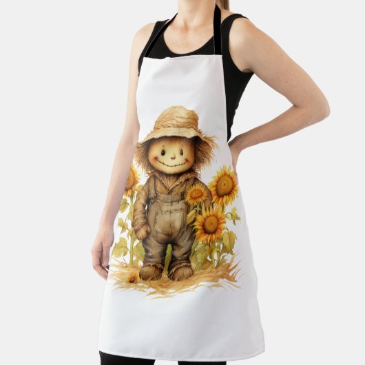 Herfst vogelverschrikker en zonnebloemen schort (Insitu)