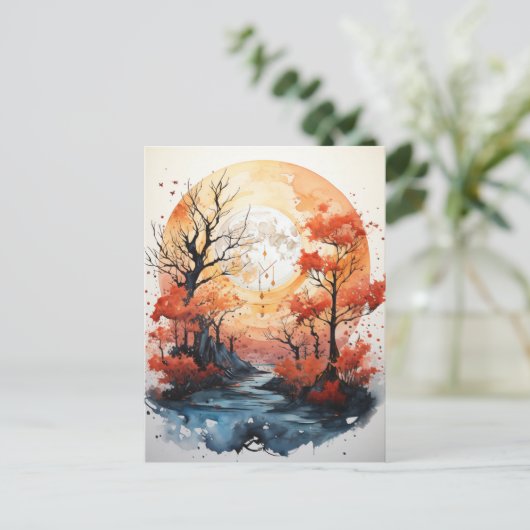 Herfst Volle Maan Briefkaart (Staand voorkant)