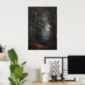 Herfst Volle Maan Donker Bos Kunstprint, Donker Co Poster (Thuiskantoor)
