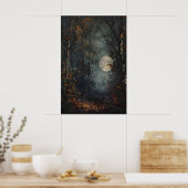 Herfst Volle Maan Donker Bos Kunstprint, Donker Co Poster (Keuken)