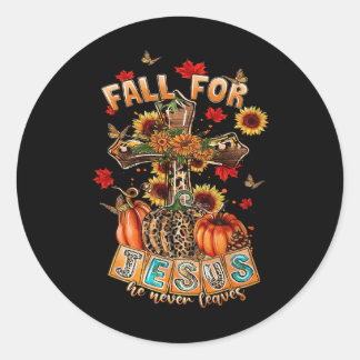 Herfst voor Jesus Hij verlaat nooit Pompoen Zonneb Ronde Sticker