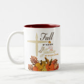 Herfst voor Jezus die hij nooit verlaat.   Tweekleurige Koffiemok (Links)