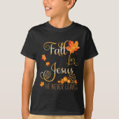Herfst voor Jezus Hij verlaat nooit najaar Christe T-shirt (Voorkant)