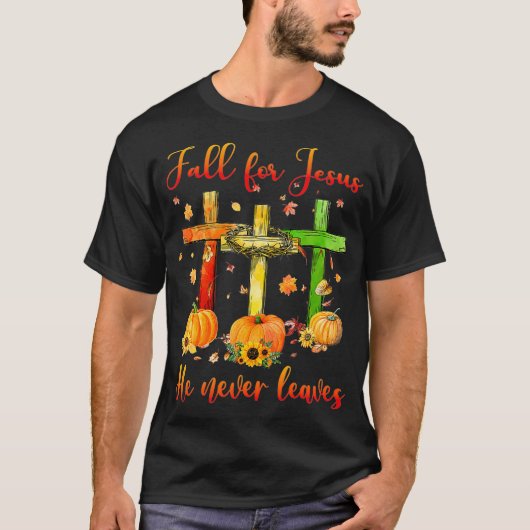 Herfst voor Jezus Hij verlaat nooit najaar Christe T-shirt (Voorkant)