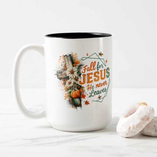 Herfst voor Jezus… Tweekleurige Koffiemok (Met donut)