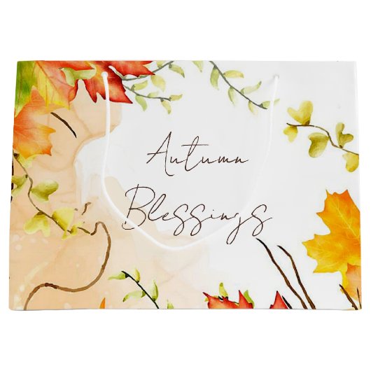 Herfst voorbeeldbladeren met aangepaste tekst groot cadeauzakje (Voorkant)