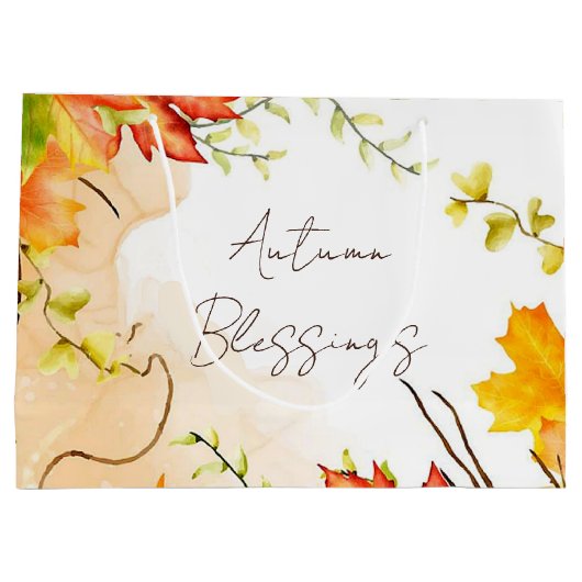 Herfst voorbeeldbladeren met aangepaste tekst groot cadeauzakje (Achterkant)