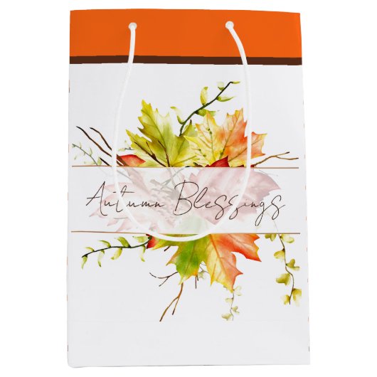Herfst voorbeeldbladeren met aangepaste tekst medium cadeauzakje (Voorkant)