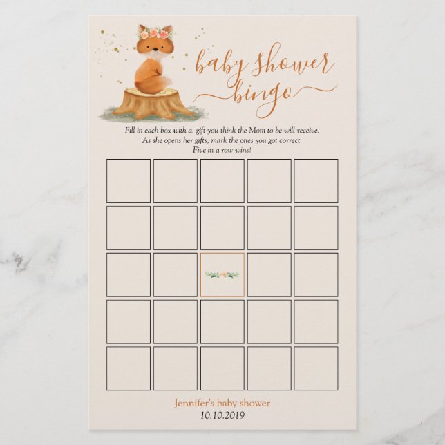 Herfst Vos Baby Shower Oogst Bingo Spel (Voorkant)