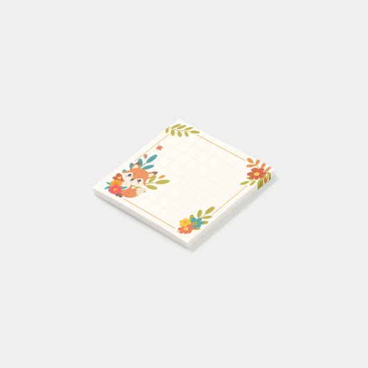 Herfst Vos bladeren en bloemen Post-it® Notes (Schuin)