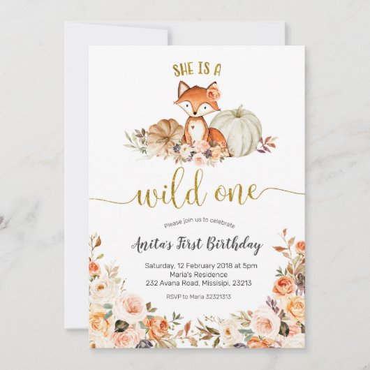 Herfst Vos Zij is een Wilde Eén Verjaardagsuitnodi Kaart (Voorkant)