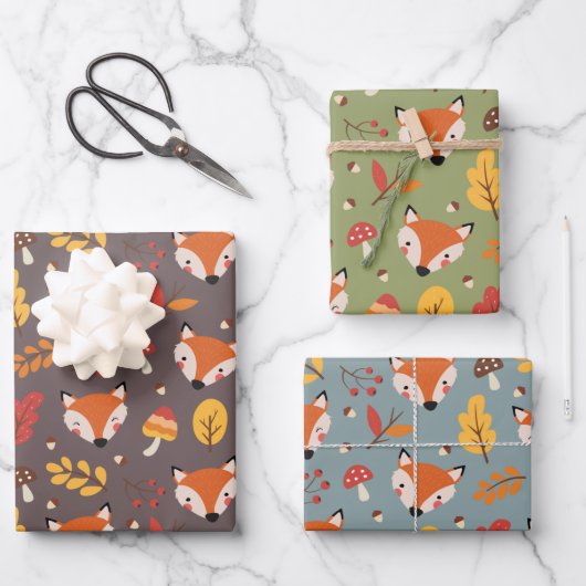 Herfst Vossen Inpakpapier Set Vel (Voorkant)