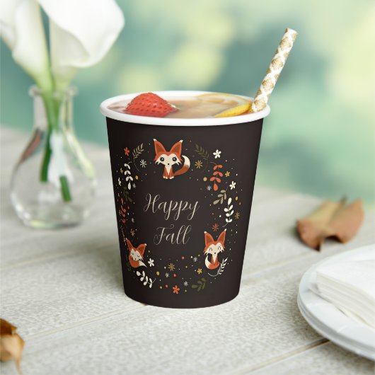 Herfst vossen met aanpasbare tekst papieren bekers (Insitu)
