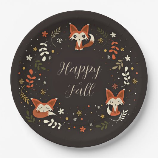 Herfst vossen met aanpasbare tekst papieren bordje (Voorkant)