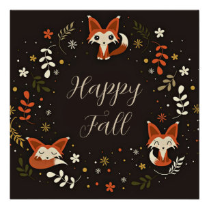 Herfst vossen met aanpasbare tekst perfect poster