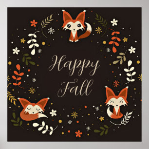 Herfst vossen met aanpasbare tekst poster