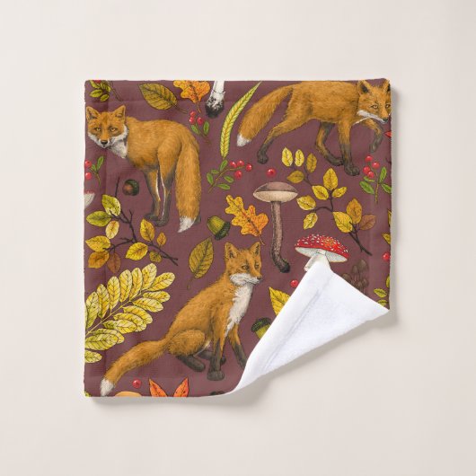 Herfst vossen op chocoladebruin bad handdoek (Wasdoekje)