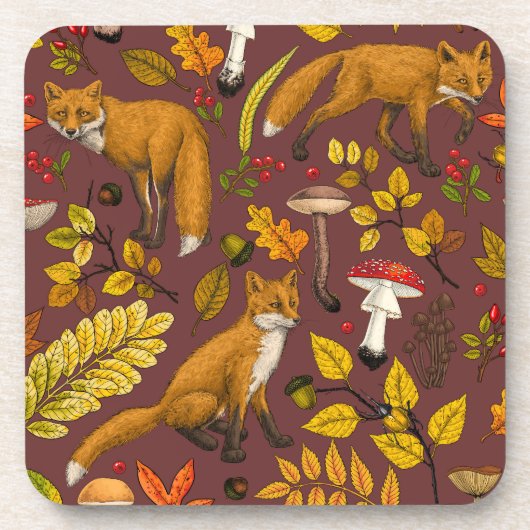 Herfst vossen op chocoladebruin bier onderzetter (Voorkant)