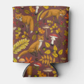 Herfst vossen op chocoladebruin blikjeskoeler (Voorkant)