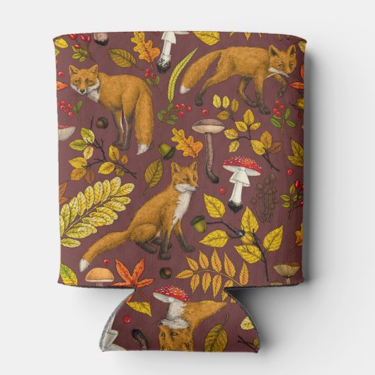 Herfst vossen op chocoladebruin blikjeskoeler (Achterkant)