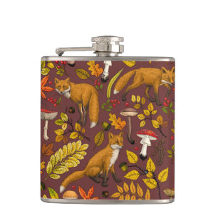 Herfst vossen op chocoladebruin heupfles