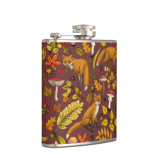 Herfst vossen op chocoladebruin heupfles (Rechts)