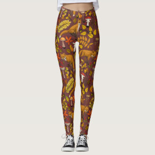 Herfst vossen op chocoladebruin leggings
