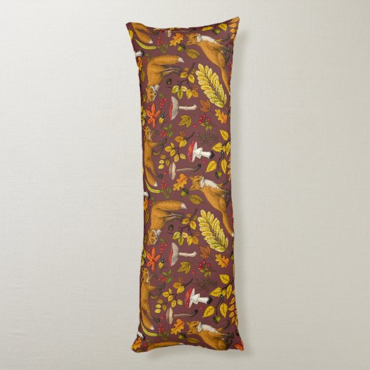 Herfst vossen op chocoladebruin lichaamskussen (Achterkant (Verticaal))