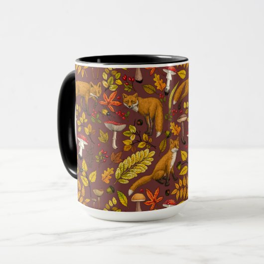 Herfst vossen op chocoladebruin mok (Voorkant links)