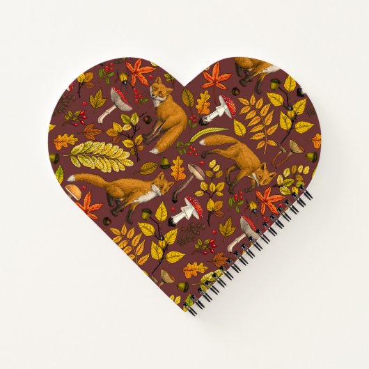 Herfst vossen op chocoladebruin notitieboek (Achterkant)