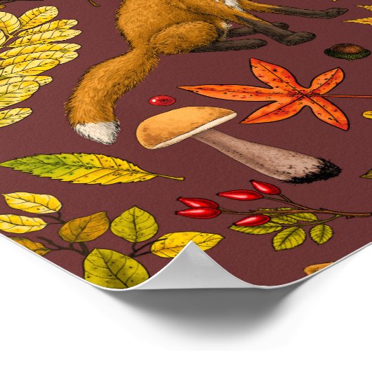 Herfst vossen op chocoladebruin poster (Hoek)