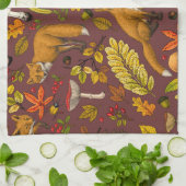 Herfst vossen op chocoladebruin theedoek (Gevouwen)