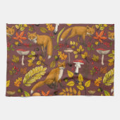 Herfst vossen op chocoladebruin theedoek (Horizontaal)