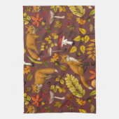 Herfst vossen op chocoladebruin theedoek (Verticaal)