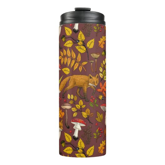 Herfst vossen op chocoladebruin thermosbeker (Voorkant)